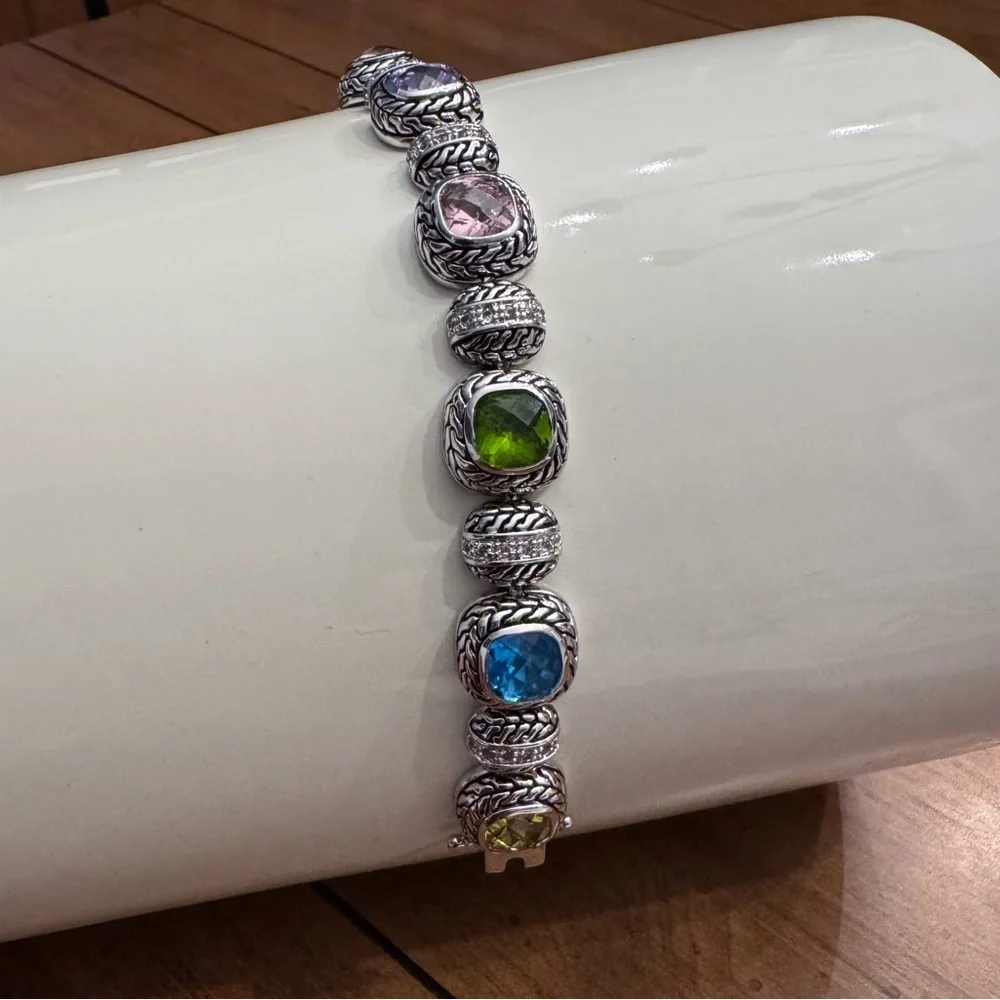 Silver Bracelet with Vibrant Gemstones - Picture 1 of 6